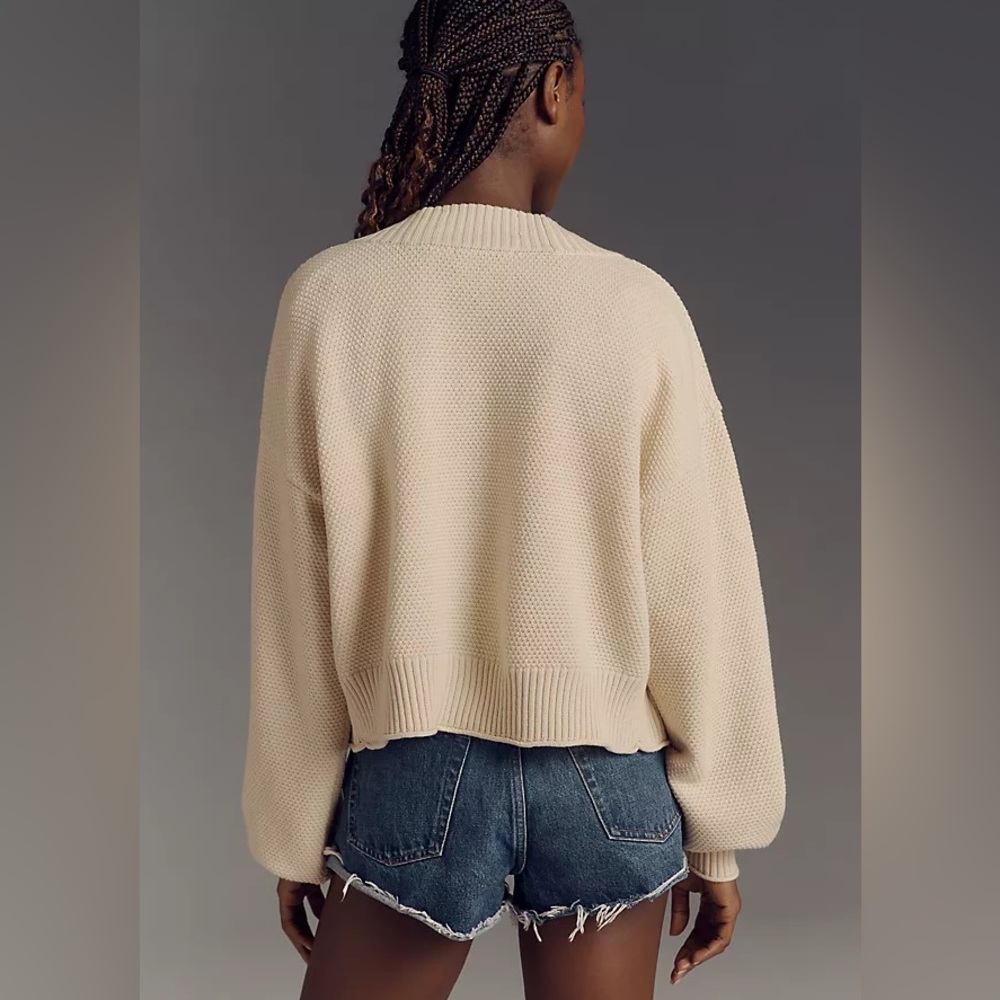 NWOT Anthropologie Flat white livvy waffle knit cardigan - Picture 2 of 4